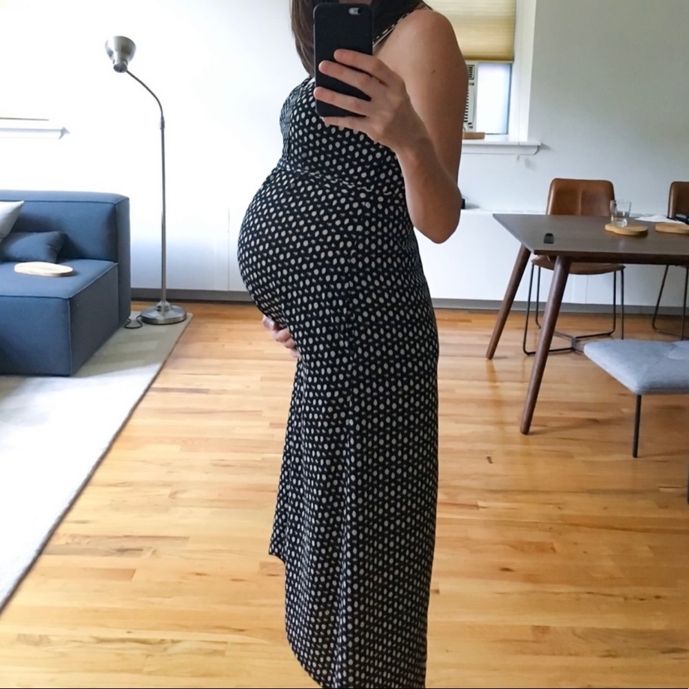 Seraphine Maternity Maxi Dress Spaghetti Straps Black Khaki Print US Size 4